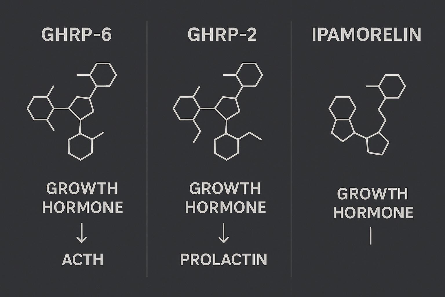 Ipamorelin side effects compared to GHRP-6 and GHRP-2 selectivity diagram