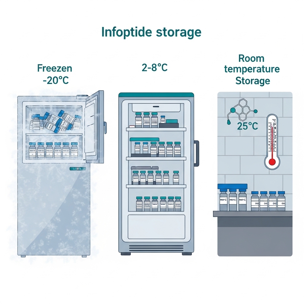 Temperature comparison chart showing peptide shelf life at different storage temperatures