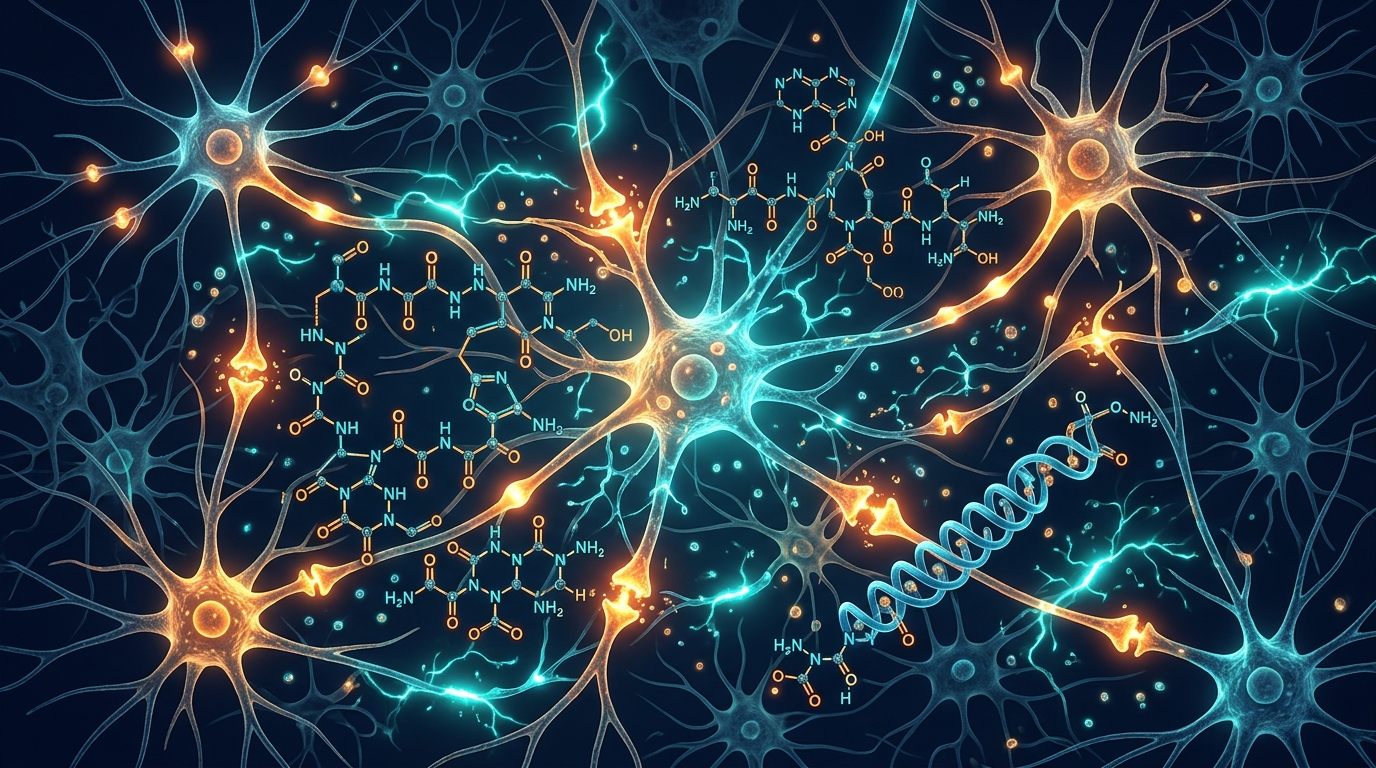 Nootropic peptide stack guide - neural network visualization with peptide molecular structures