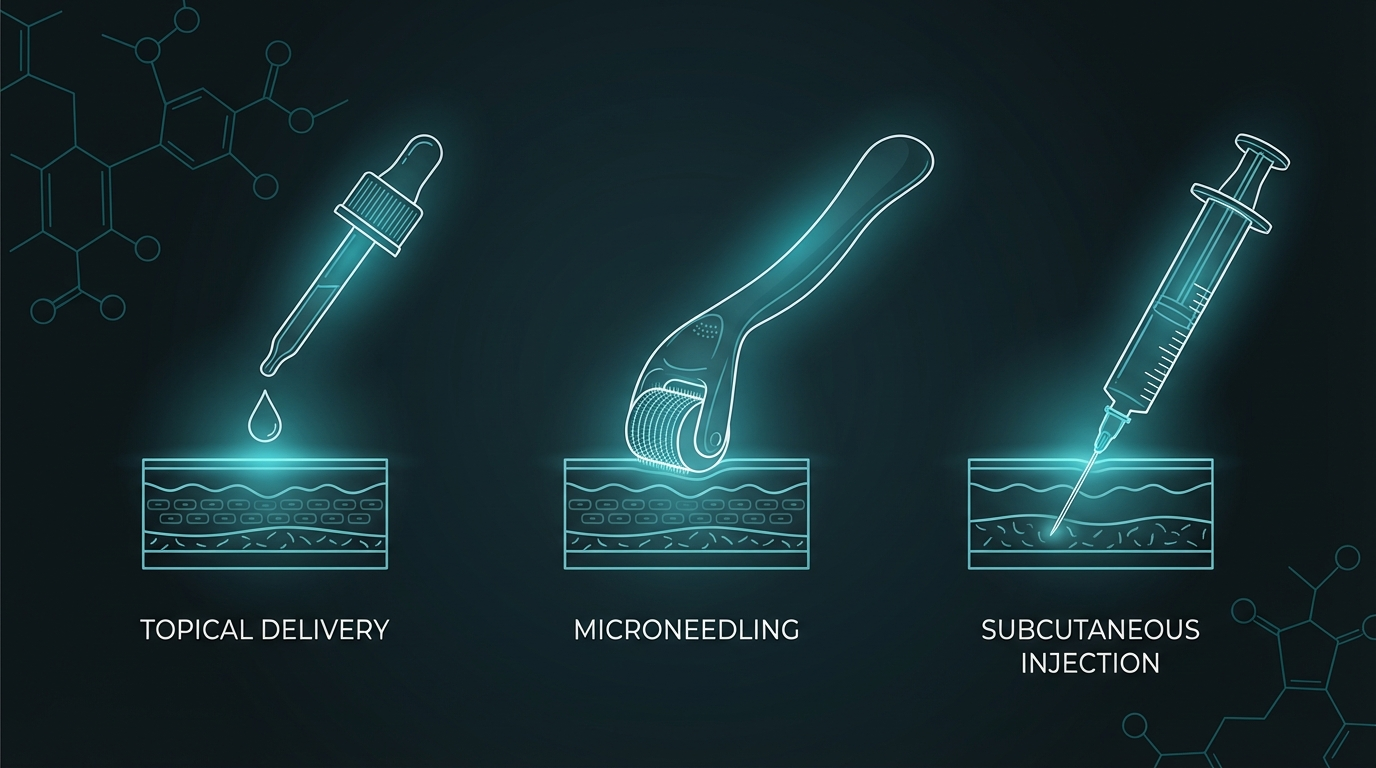 best peptides for hair growth delivery methods - topical serum, microneedling, and subcutaneous injection compared