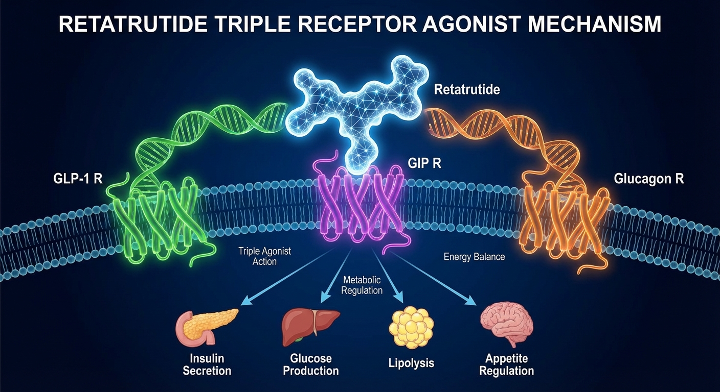 retatrutide vs tirzepatide GIP GLP-1 glucagon mechanism illustration