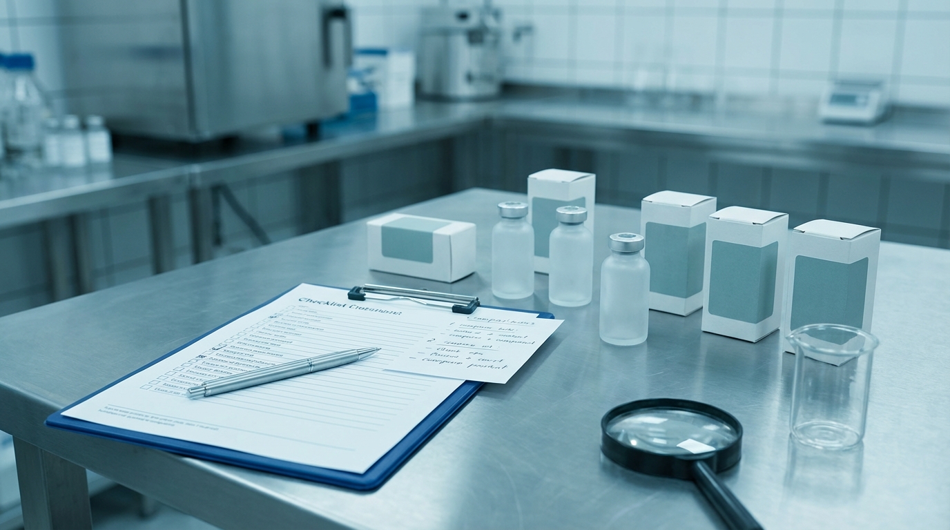 Peptide stacks for beginners sterile preparation workspace with vials and calculator