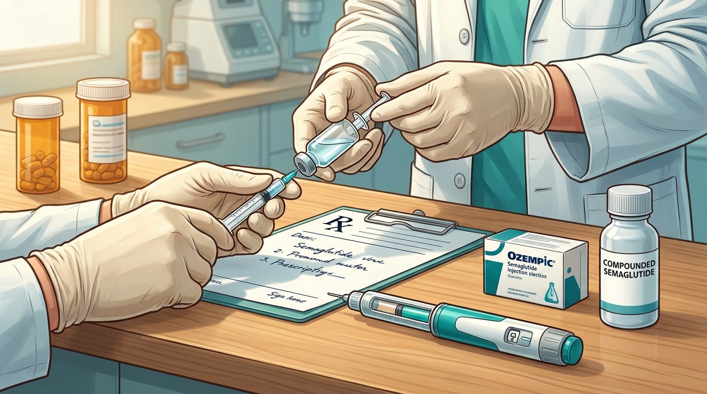 Compounded semaglutide vs Ozempic cost and risk comparison graphic