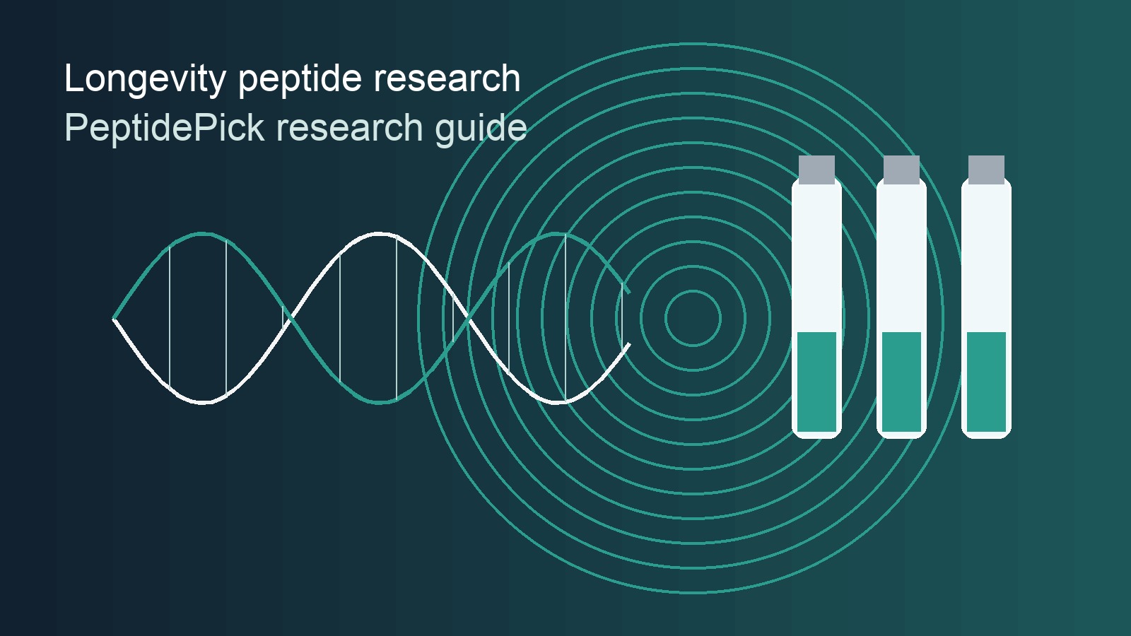best peptides for longevity research illustration with peptide vials and telomere motif